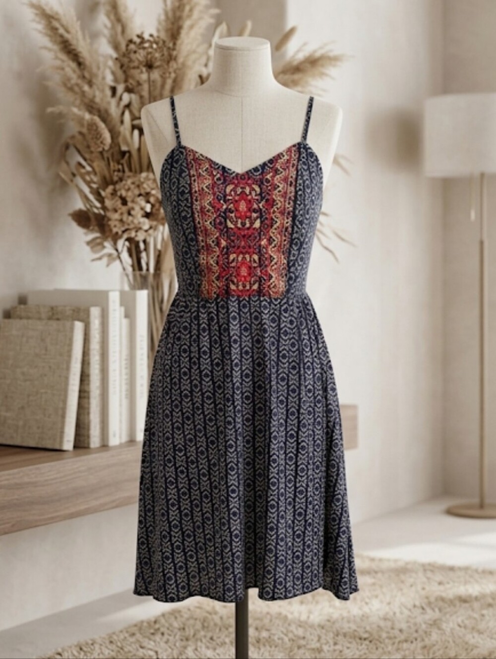 Maurices aztec embroidery  spaghetti strap sundress.